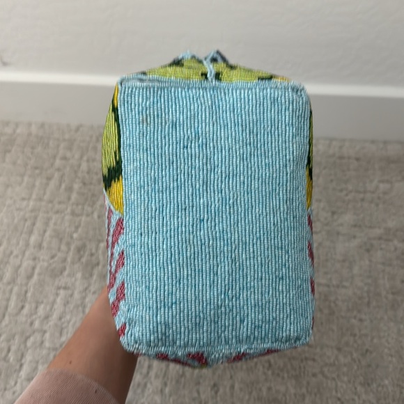 Fully beaded multicolor patchwork mini tote bag pattern zip top European - Picture 10 of 12